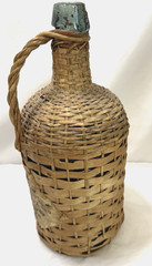VTG Wicker Covered Demijohn Liquor Bottle Original Partial Spanish Label Mexico