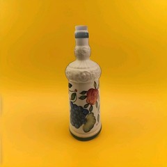 Vintage Chinese White Ceramic Hand Painted Fruit Design Wine Bottle w/Cork