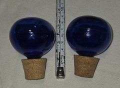 Vintage Cobalt Triangle and Round Wine Bottles with Corks