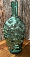 Clear Blue Green Grape Vineyard Design Wine Bottle 9” tall Rare Vintage