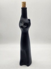 Black Cat Figural German Wine Bottle Satin Glass Mid-century Modern Style 13&Prime;