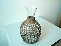 Wine Carafe Dark Twine Covered Clear Glass 9 1/4&Prime; Tall Vase