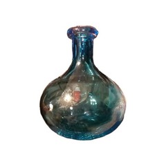 Blue Demijohn Studio Blown Glass Large bottle Crackled Bottom Polished Pontil