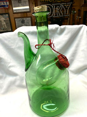 Vintage Hand Blown Green Glass Wine Decanter With Ice Chamber