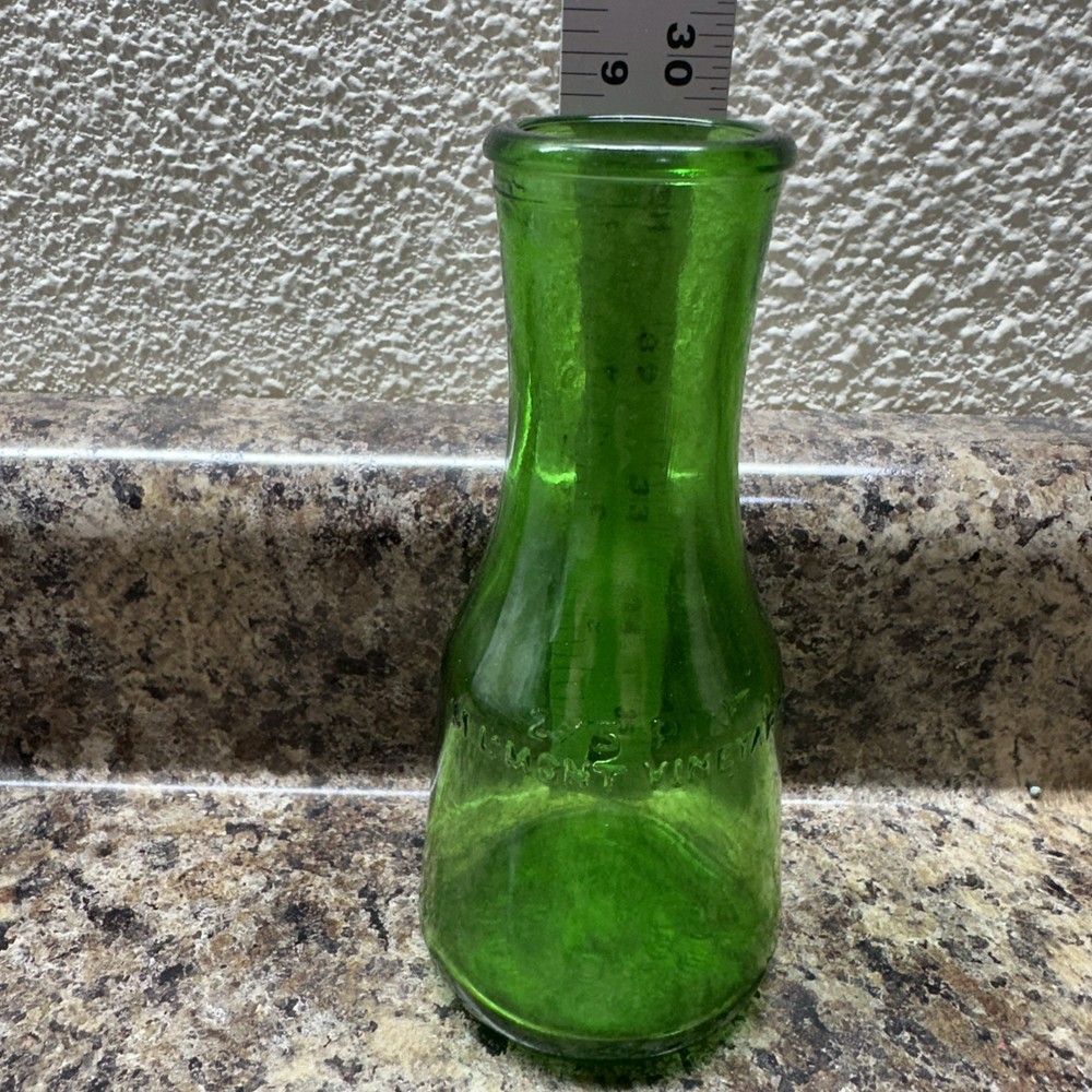 Vintage M LAMONT VINEYARDS 2/5 Pint Green Glass Empty Wine Cruets Bottles.