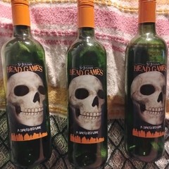Lot of 3 EMPTY St Julian Head Games Red Wine Bottles Skull Halloween Crafts