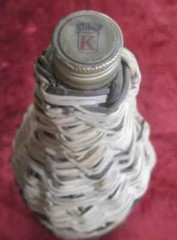 RARE RETSINA GREEK WINE EMPTY CLEAR GLASS DISPLAY BOTTLE WICKER COVER 37 cm tall