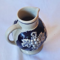 German Stoneware Bernkastel-Kues Wine Jug Cobalt Blue & White 6 Inch Tall