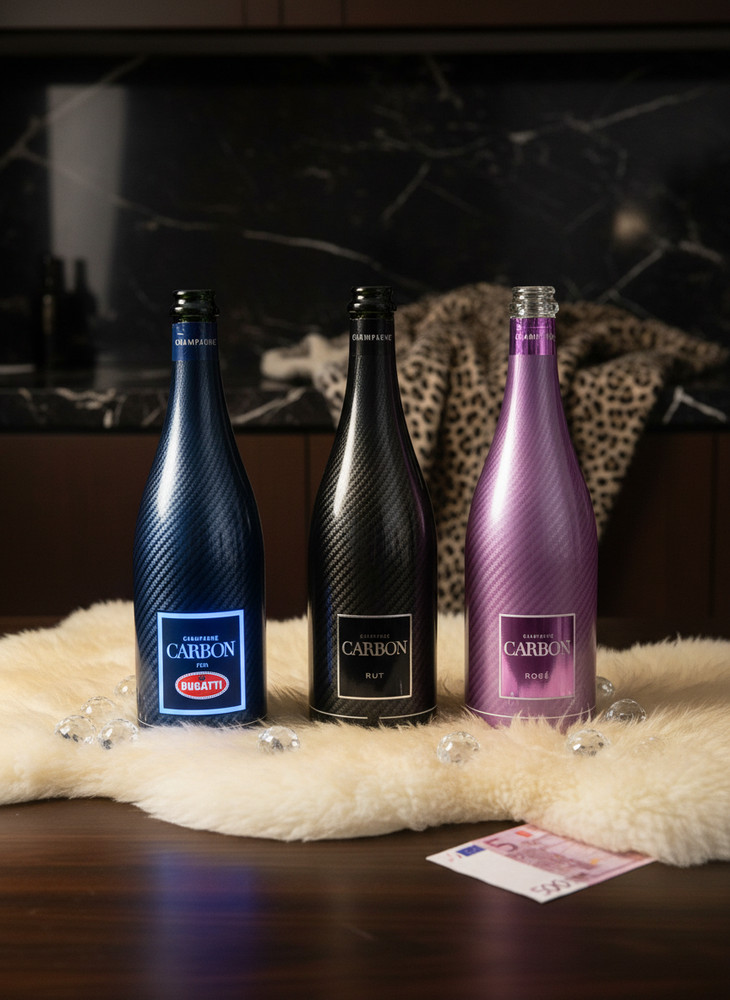 3 Bottle Set: 1 Luminous Bugatti Carbon Champagne, 1 Carbon Brut, & Carbon rosé