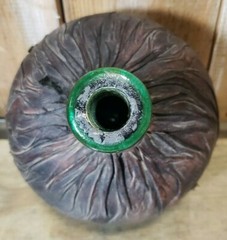 Vintage Leather Wrapped Wine Decanter Made in Italy Green Glass 8&Prime; Tall