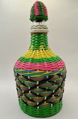 Vintage Demijohn Glass Bottle Viresa Plastic Wicker Wrapped Handled Decanter
