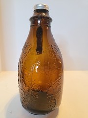 Vintage Maywood Glass Brown Wine Jug with Screw Lid Grape Design