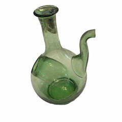 VNTG Italian Hand Blown Green Glass Wine Decanter W/Ice Chamber & Straw Corks