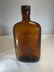 Antique 1930’s? Amber/Brown Embossed Grape Pint Wine Bottle