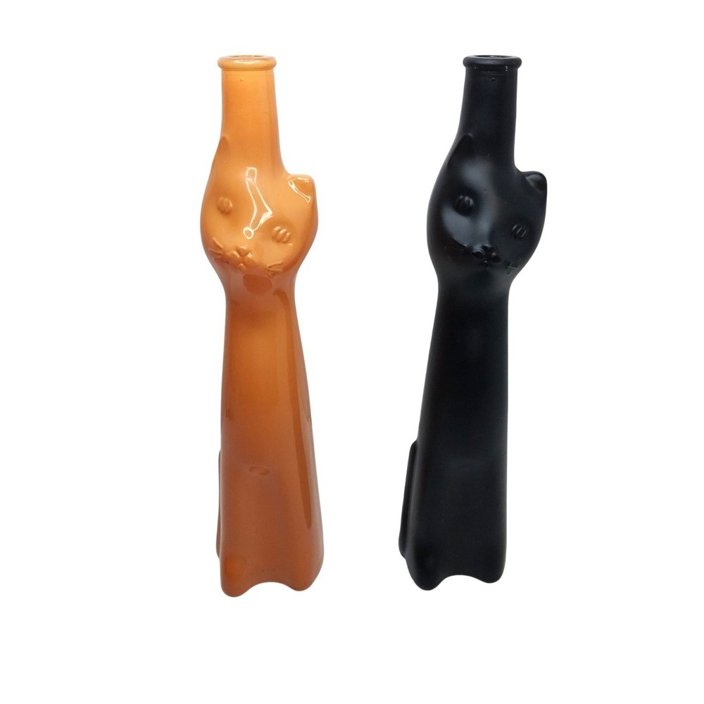 Happy Cat Moselland Black & Orange Cat-Shaped Empty Wine Bottles Halloween Set