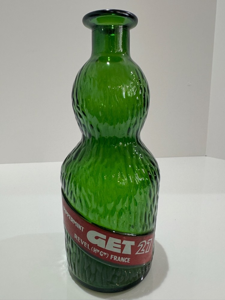 Vintage French GET 27 Pippermint Green Glass Double Gourd Bottle