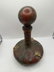 Vintage Antique Italian Leather Wrapped Wine Decanter Empty Made In Italy Unique