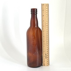 Vintage Brown Wine Bottle With Flat Side Full 4/5 Quart 11.5”