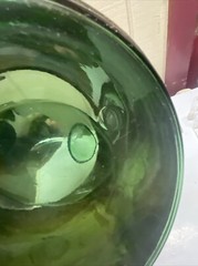 Vintage 1930’s Hand blown Leather Wrap Italian Green Glass Decanter Wine Bottle