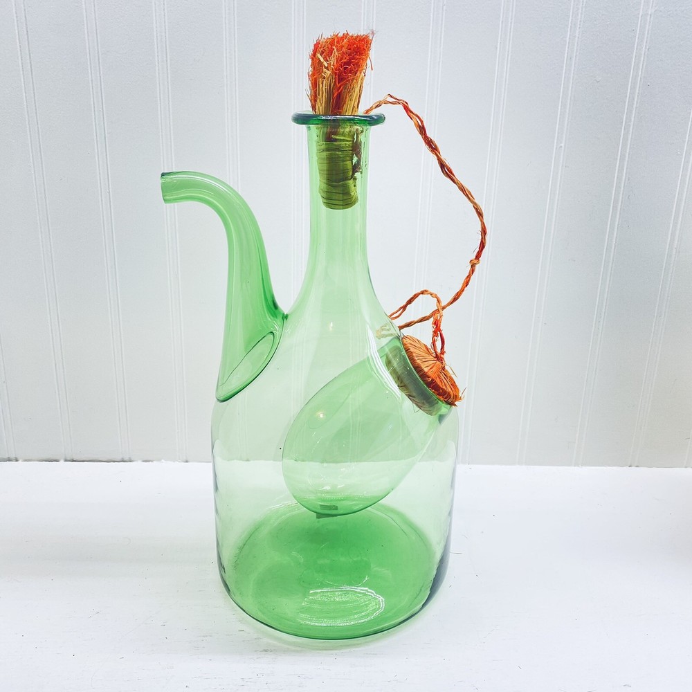 Demijohn Glass Wine Chiller With Stoppers 13 1/2” Green