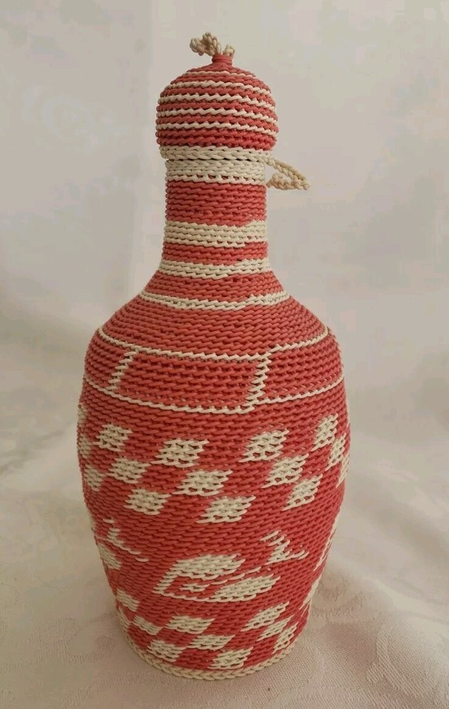 Vintage Demijohn French Liquor Bottle Plastic Wicker Woven Nice!