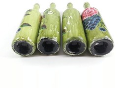4pc Decorative Hand Painted Glass Wine Bottles Vases Pink Flowers And Grapes