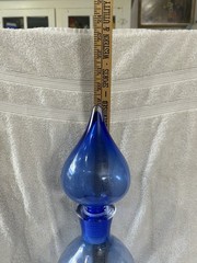 Vintage Blue Mid Century Beehive Bubble Pier One Glass Decanter W Flame Stopper