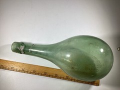 Antique Vtg. Hand Blown Wine Bottle Torpedo Round Bottom Green Glass 8”