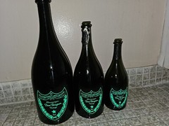 3 Empty dom perignon champagne bottle, 3 Different Size JEROBOAM, Magnum, Brut
