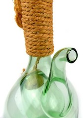 Vintage Wine Decanter with Ice Chamber Green Hand Blown Glass Straw Corks