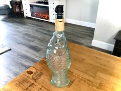VINTAGE BLUE GREEN FISH ITALIAN GLASS BOTTLE WINE BOTTLE DECANTER w/ STOPPER 14&Prime;