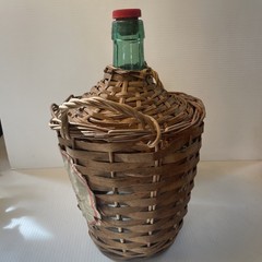 Vtg Wicker Wrapped Demijohn Dalmau Tarragona Green Glass Wine Bottle 13”h x 8.5”
