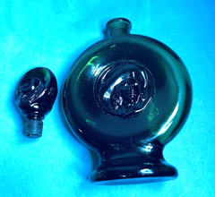 Vintage French DECO Emerald Green Wine Bottle/ Stopper MONTESQUIOU signed empty
