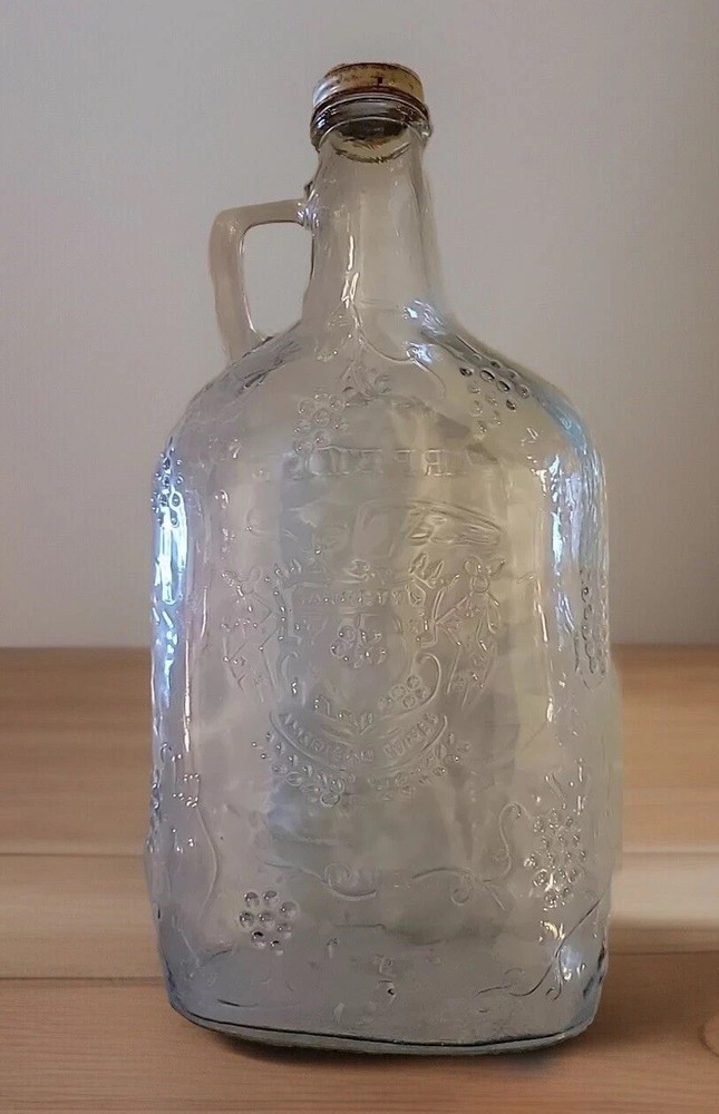Garrett&rsquo;s American Embossed Half Gallon Wine Bottle Original Screw Top Vintage