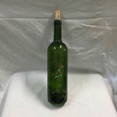 Vintage Dark Green Wine Champagne Bottle with Indian Image Painted 12&Prime; Tall