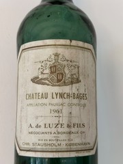 Rare empty wine bottle, Chateau Lynch-Bages 1961, Bordeaux, Magnum