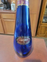 Cobalt Blue Glass Wine Bottle: Vendi 70% Merlot & 20% Sangiovese 16 1/2&Prime; Tall