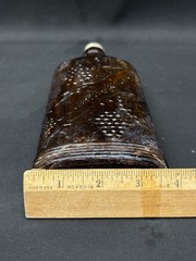 Vintage Bardenheier&rsquo;s Wine Amber Glass Embossed Pint Flask Bottle 1930s-1950s