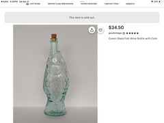 VINTAGE BLUE GREEN FISH ITALIAN GLASS BOTTLE WINE BOTTLE DECANTER w/ STOPPER 14&Prime;