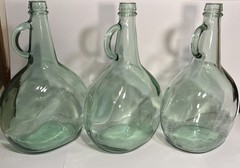 Lot of 3 Vintage Light Green Glass Jugs Half Gallon Wine Demijohn Handle 11.5&Prime;