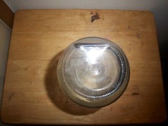 Clear-blue/green Glass Wine Carafe 10&Prime; Vtg Paul Masson Since 1852, bldg on front