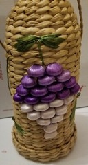 VTG.WICKER/RATTAN Wine Bottle Holder BASKET RAFFIA GRAPES