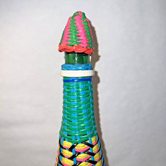 Vintage Viresa Plastic Wicker Wrapped Wine Bottle Boho Chic Spain colorful 15&Prime; H