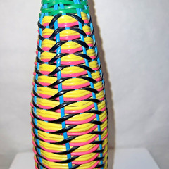 Vintage Viresa Plastic Wicker Wrapped Wine Bottle Boho Chic Spain colorful 15&Prime; H
