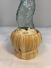 Bottaro Green Spiral Glass Empty Wine Bottle Italy 16&Prime; Raffia Wrap Decor