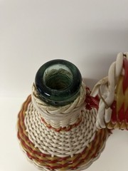 Valenva Spain Plastic & Wicker Wrapped Decanter Wine Bottle w/ Handle Colorful