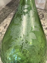 Gallo Wine Half Gallon Flavor Guard VTG Green Bottle With Grapes & Etched Rose