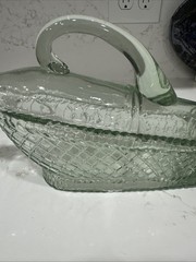 Vintage Wine Bottle Decanter Basket Pattern Greenish Hue With Deer Stopper