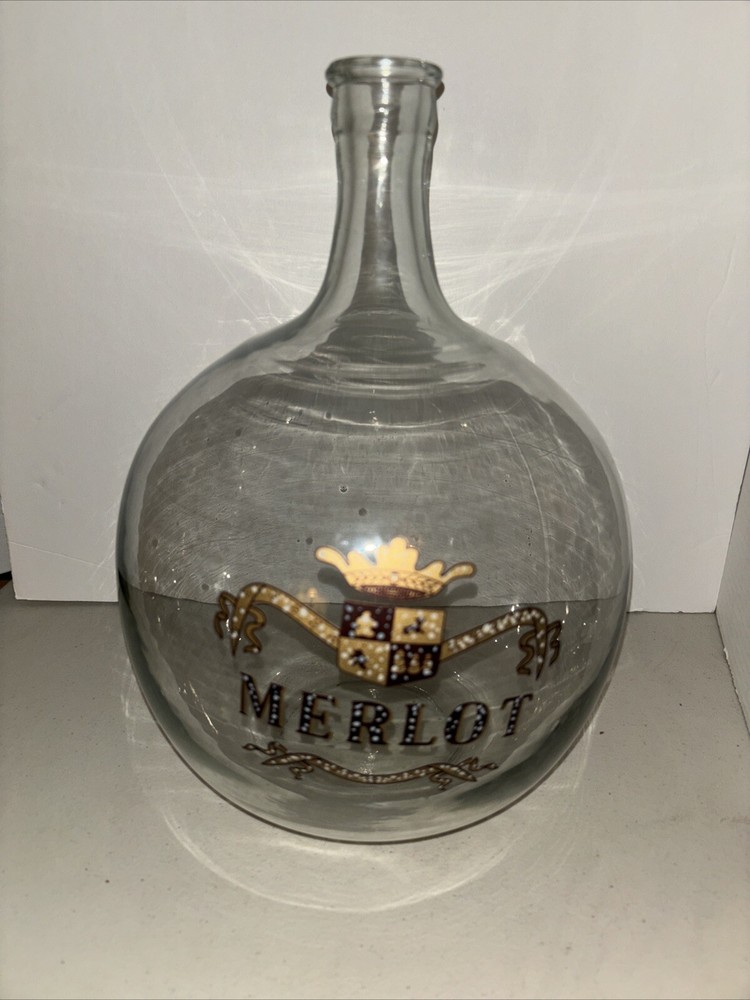 Antique French Blown Glass Gallon MERLOT Bottle Wine Large 13” See Discription