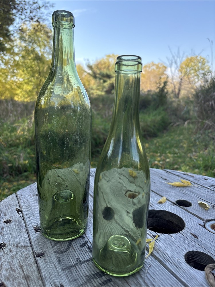 Vintage Olive Green Wine Bottle Pair